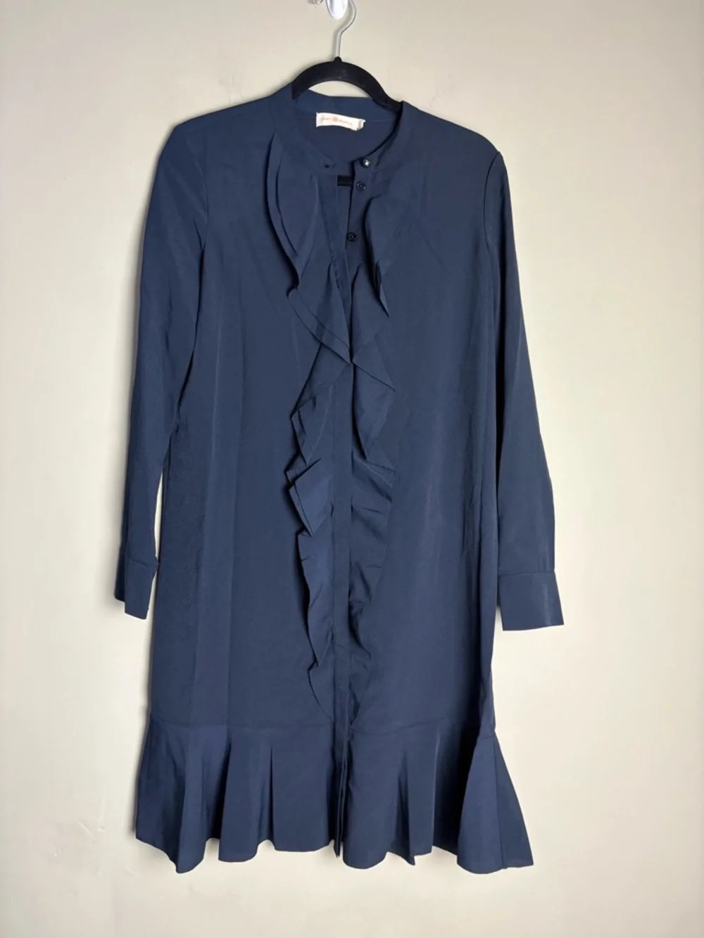 Tory Burch Jane Navy Ruffled Crepe de Chine Dress Size 6 - Picture 2 of 11
